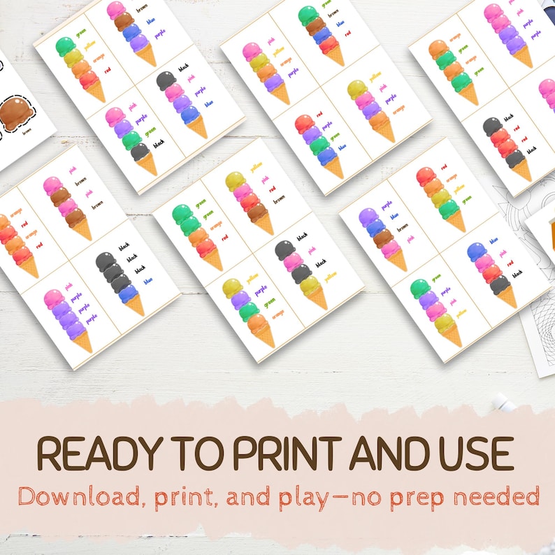 Ice Cream Color Matching Game Printable | Preschool Color Sorting ...