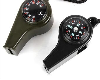 Multifunctioneel 3-in-1 minikompasfluitje met thermometer, navigatiekarabijnhaak voor outdoor kamperen, wandelen, survivalaccessoire