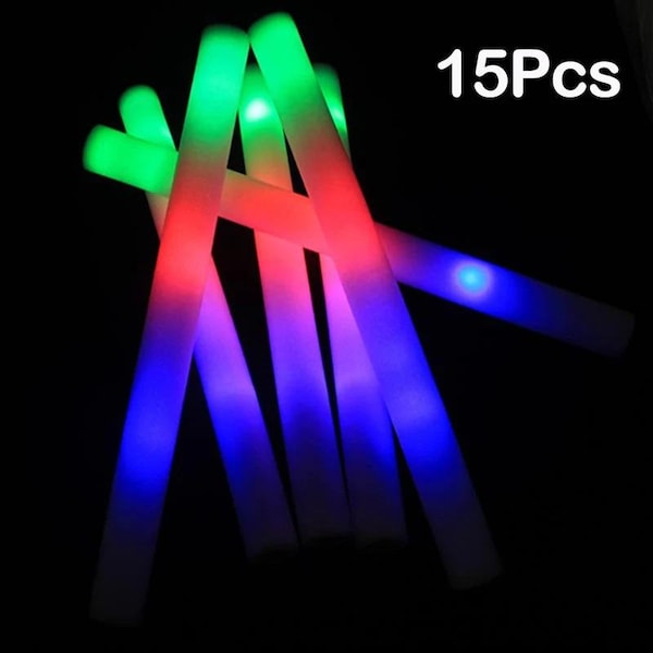 15/30Pcs LED Glow Sticks Bulk Colorful RGB Glow Foam Stick Cheer Tube Dark Light for Xmas Birthday Wedding Party Supplies