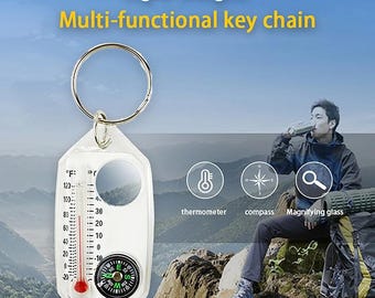 Outdoor Bergsteigen Schlüsselanhänger mit Thermometer und Kompass, Karabiner Schnalle Schlüssel Haken für Camping und Wandern