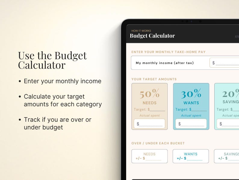 50 30 20 Budget Tracker Printable | Monthly Budget Template | Needs ...