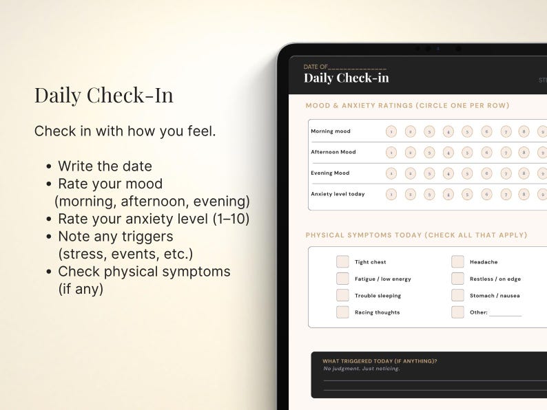 Anxiety Mood Tracker Printable | Mental Health Journal | Daily Check in ...
