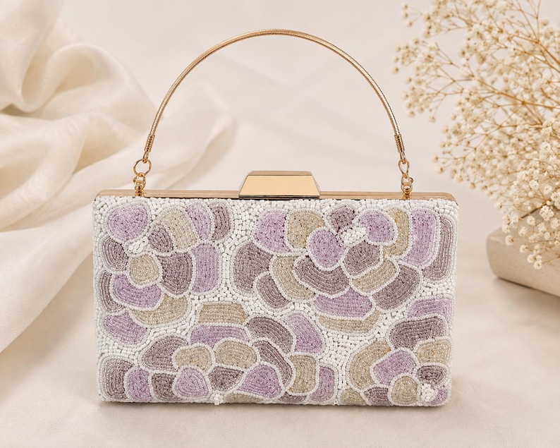 Purple clutches and evening bags - lavender beaded bridal clutch