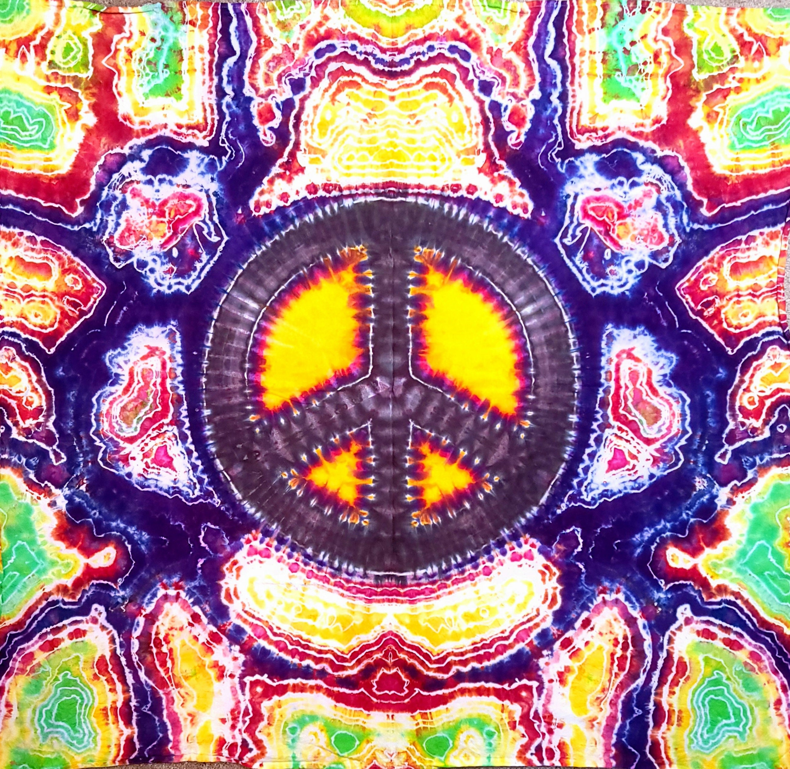 Tie dye peace sign tapestry sales