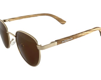 Round Metal and Wood Sunglasses