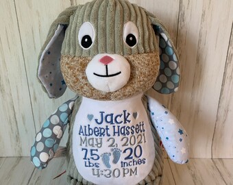 Bunny Birth Stat Stuffed Animal, Personalized stuffed animal, Personalized Baby gift, Baby keepsake, Embroidered Bunny, Easter Gift