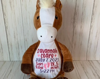 Horse Birth Stat Stuffed Animal, Personalized Baby gift, Personalized Stuffed animal, Baby boy gift, Horse, Embroidered Horse, Cubbies