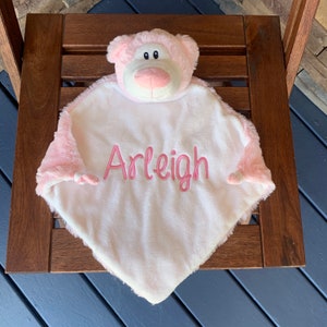 Personalized Bear blanket, Personalized Lovey, Personalized baby gift, baby keepsake, Bear lovey, Pink Bear blanket, Baby Girl Gift