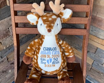 Deer, Birth Stat Stuffed Animal, Personalized stuffed animal, Baby gift, Baby keepsake, Embroidered Deer, stuffed animal, Woodland Theme