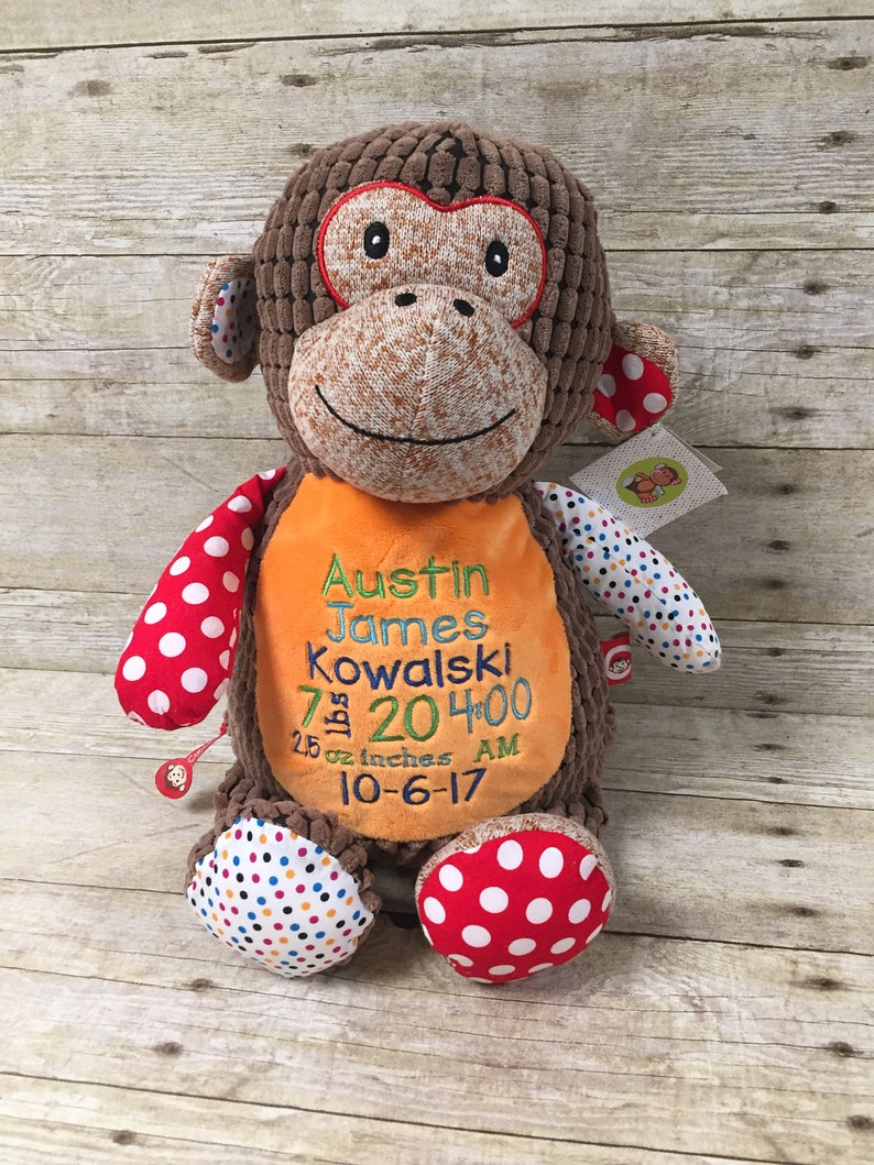 Monkey Birth Stat Stuffed Animal Personalized stuffed animal | Etsy