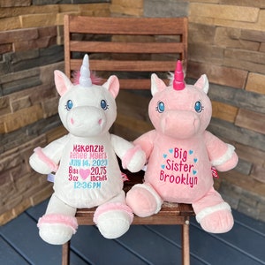 Unicorn, Birth Stat Stuffed Animal, Personalized Baby Gift, Personalized Unicorn, Embroidered Unicorn, Kids Birthday Gift, Unicorn Cubbie