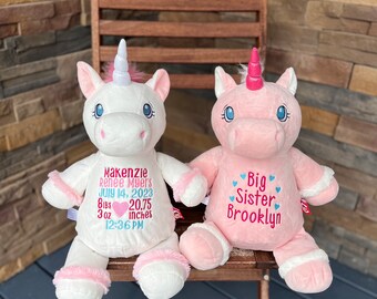 Unicorn, Birth Stat Stuffed Animal, Personalized Baby Gift, Personalized Unicorn, Embroidered Unicorn, Kids Birthday Gift, Unicorn Cubbie