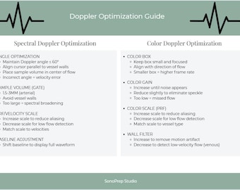 Póster de optimización Doppler / Gráfico mural para ecografistas / Estudio RVT imprimible / Referencia Doppler color y espectral
