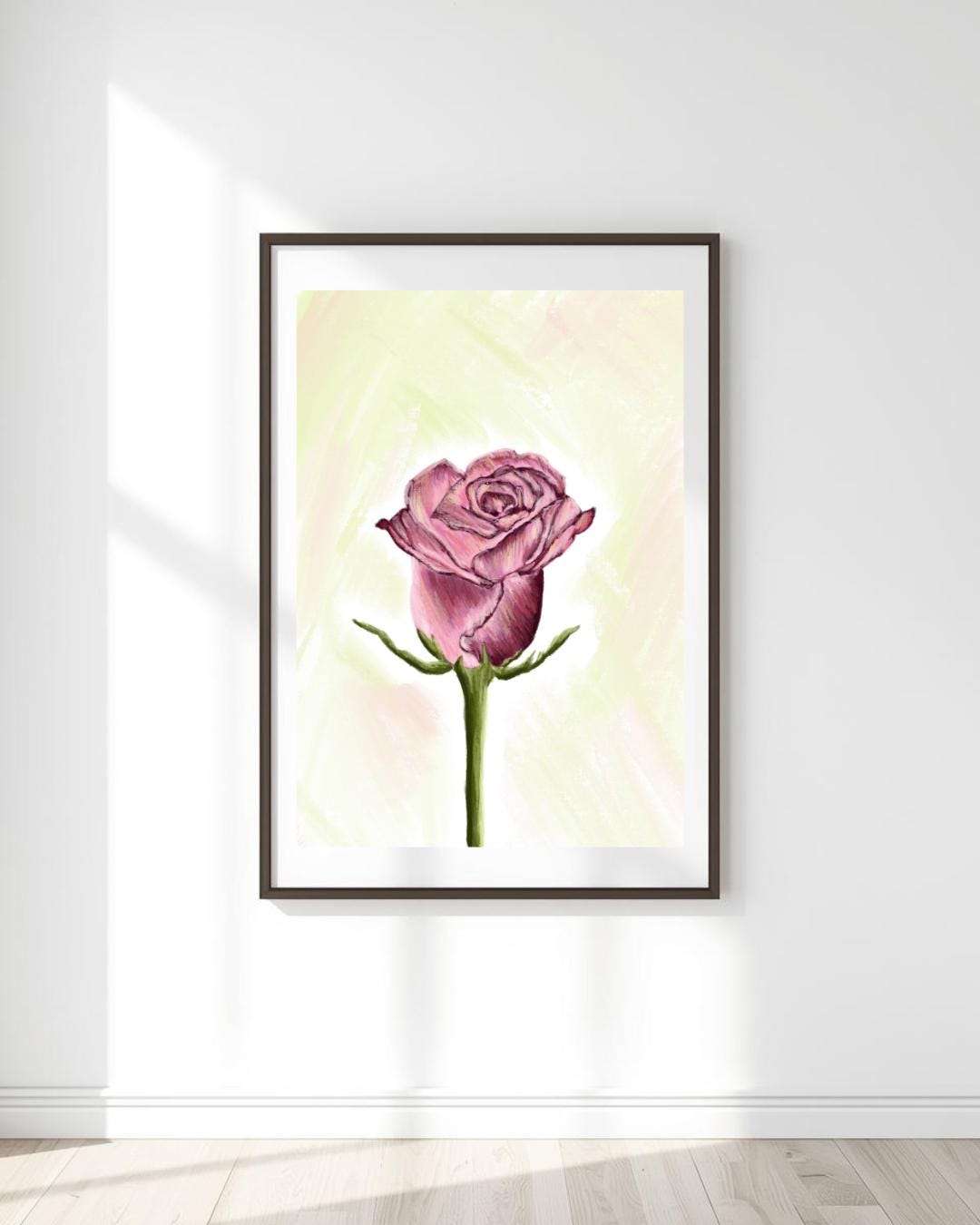 Hand-drawn Pink Rose Art Print | Botanical Illustration (digital ...