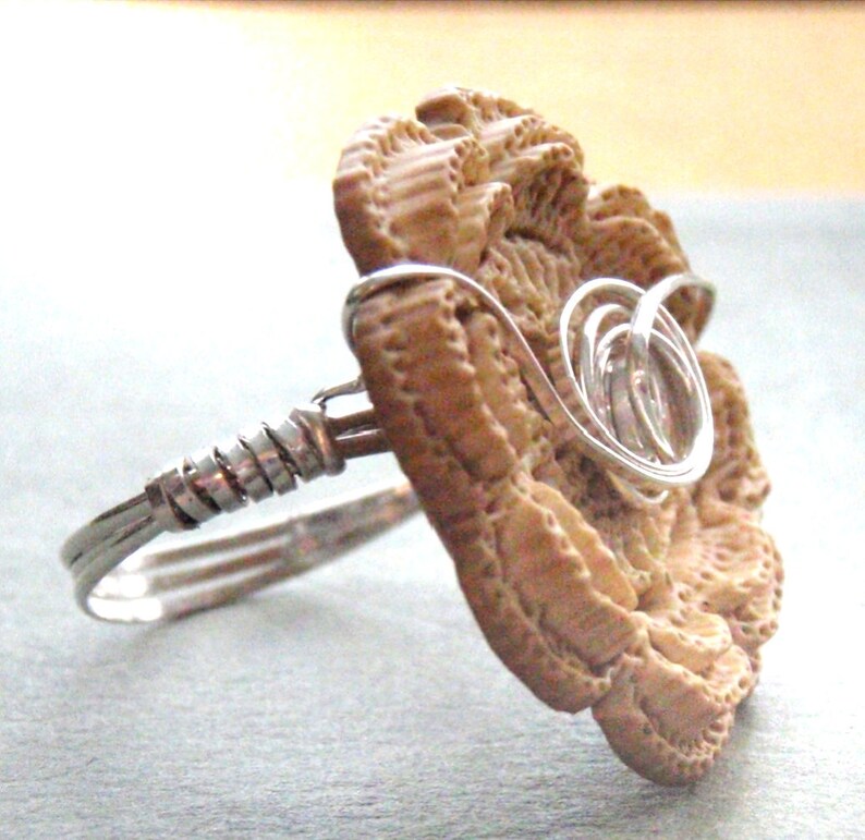 Flower Button Sterling Silver Wire Wrapped Ring