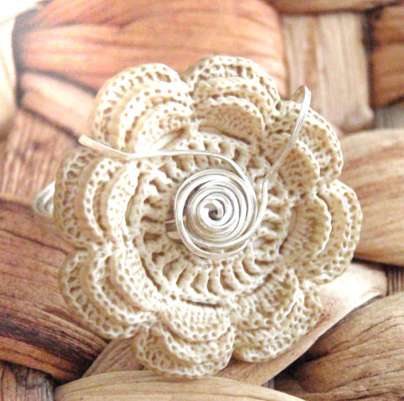 Flower Button Sterling Silver Wire Wrapped Ring