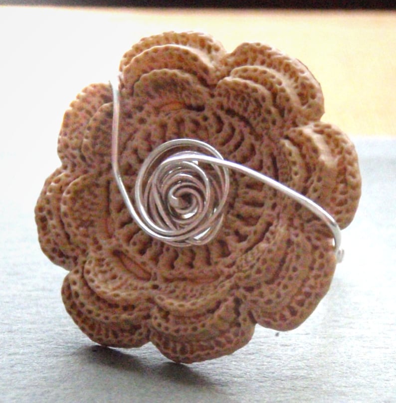 Flower Button Sterling Silver Wire Wrapped Ring
