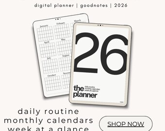 Planejador Digital | Planejador 2026 | Planejador Minimalista | Planejador diário, planejador semanal, planejador mensal, planejador de iPad, planejador GoodNotes