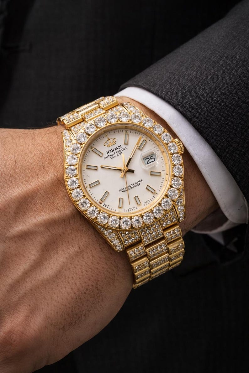 Reloj automático de lujo Jordan para hombre con simulación de diamantes de 7,5 quilates y baño de oro de 18 quilates. imagen 3
