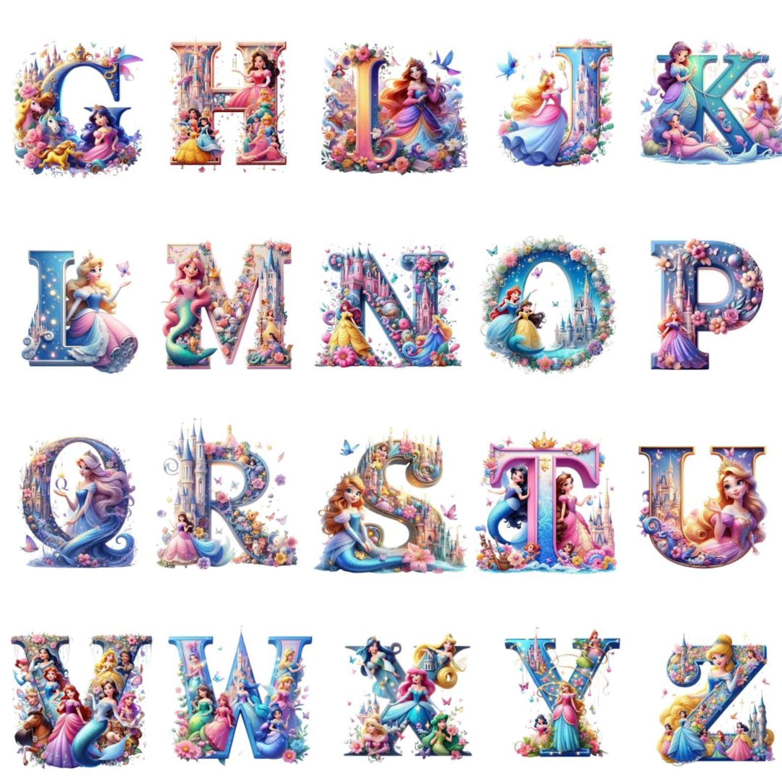 Princess Script Alphabet Princess Alphabet PNG Clipart Bundle, Fairytale Letters A–Z, Princess ...