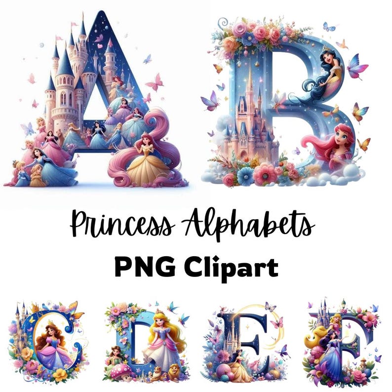 Princess Script Alphabet Princess Alphabet PNG Clipart Bundle, Fairytale Letters A–Z, Princess ...