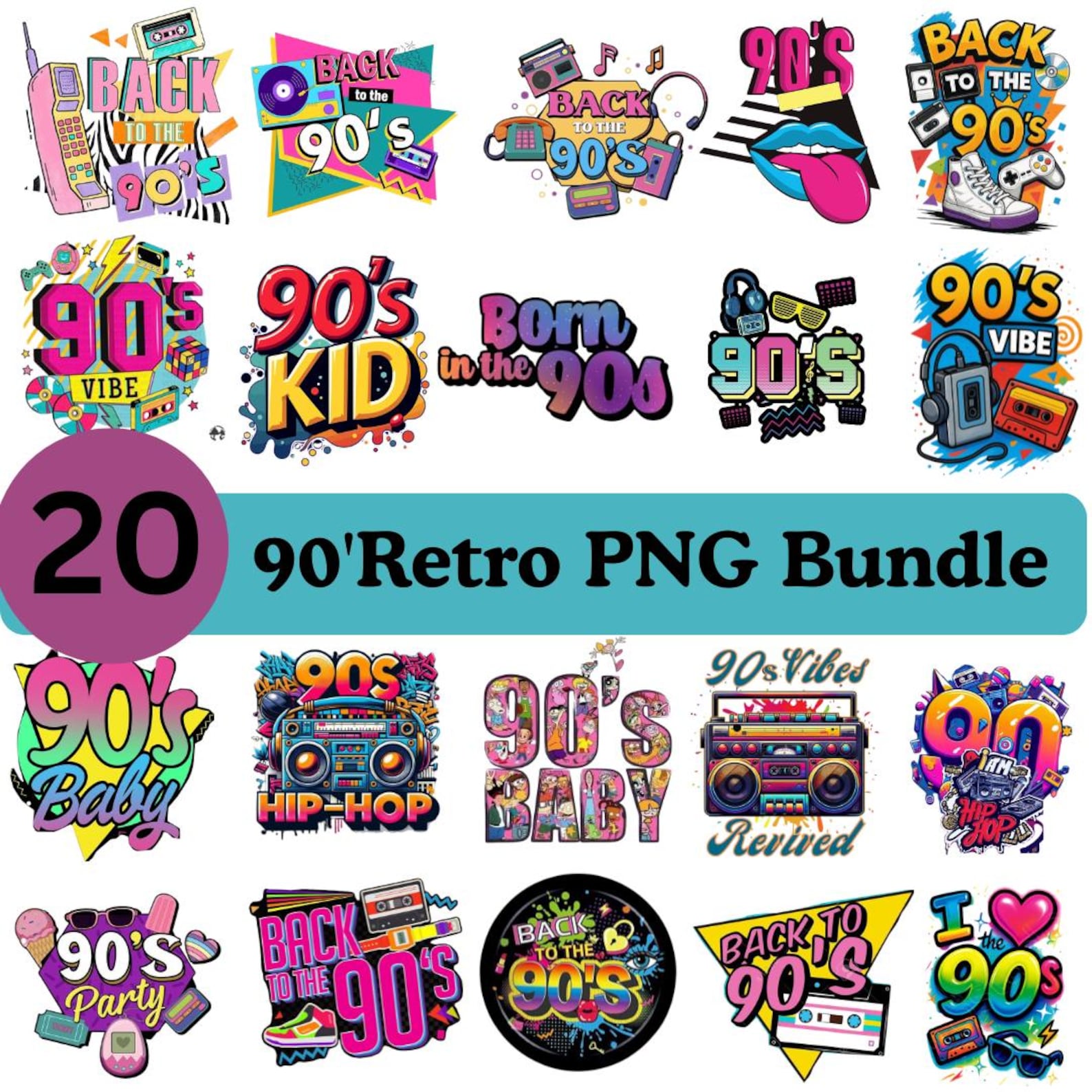 90s Retro Clipart Bundle: Hip Hop Graphics, PNG & SVG Files (instant ...