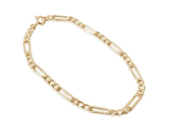 Gold Figaro Chain Bracelet, Gold Large Link Chain Bracelet, 14K Gold Filled Bracelet, Italian Chain, Unisex Bracelet