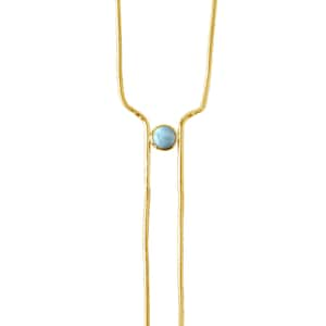 Larimar Bolo Necklace, Lariat Necklace, Gold Snake Chain Larimar Necklace, Layering Necklace, Gold Stone Necklace