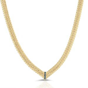 Sapphire Chevron Herringbone Necklace, Gemstone V Collar, Thick Gold Chain Necklace