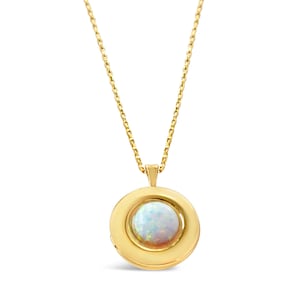 Gold Opal Locket Necklace, Round Opal Pendant, Gold Stone Locket, Gold Filled or Sterling Silver Locket