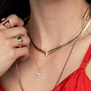 CZ Chevron Herringbone Chain Necklace, Gold Chain Collar, Gold Layering Necklace, V Necklace