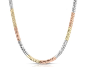 Aura Herringbone Necklace, Three Color Necklace, Mixed Metal Layering Necklace, Thick Chain Collar, Heavy Gold Chain