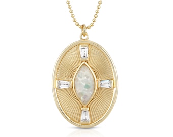 Perlmutt Marquise Halskette: Gold Münzanhänger mit CZ