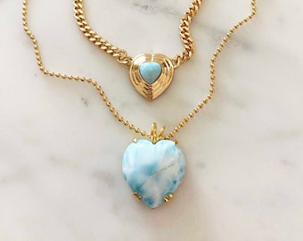 Larimar Heart Necklace: 10K Gold & Sterling Silver Gemstone Pendant