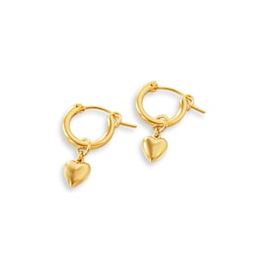 Heart of Gold Huggie Hoops, Valentine&#39;s Day Gift for Her, 14K Gold Filled Heart Charm Earrings, Small Gold Hoop Earrings