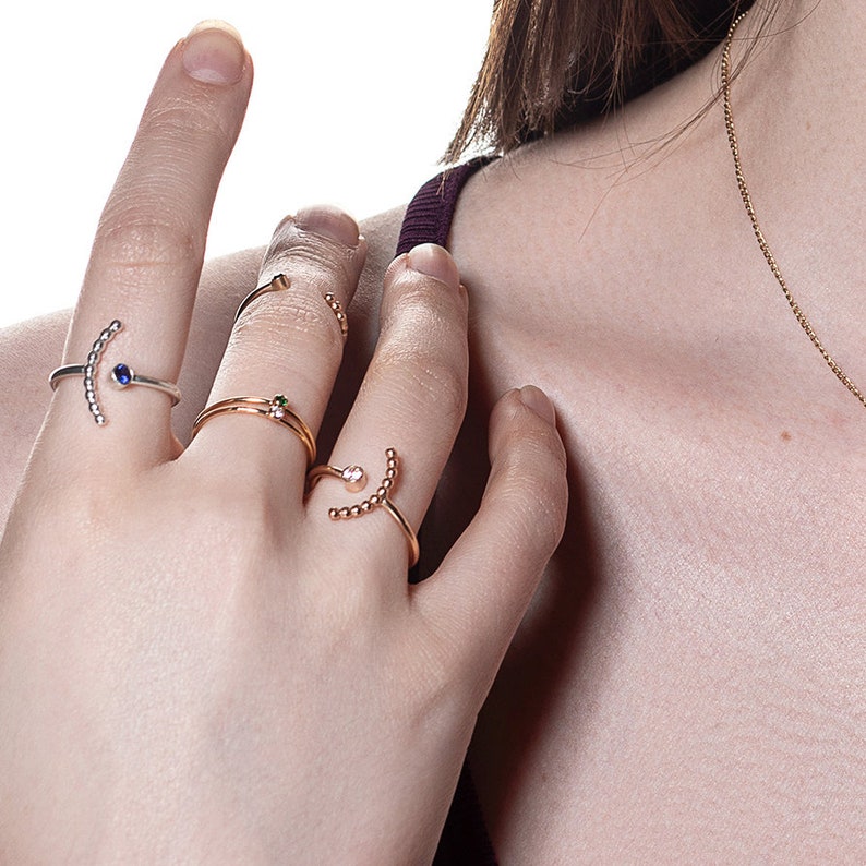 Dainty Emerald Ring Tiny Gold Gemstone Stacking Ring May Birthstone Ring Minimalist Gold Filled Green Stone Ring