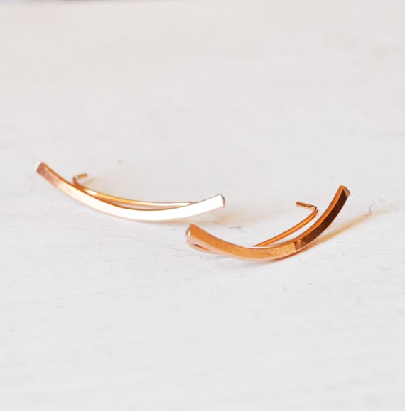 Minimalist Rose Gold Ear Climbers, Simple Gold Filled Ear Cuff, Rose Gold Ear Crawlers,  Rose Gold Bar Earring