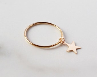 Celestial Star Ring, Gold Star Ring, Star Charm Ring, Gold Filled Stacking Ring, Dangle Ring, Silver Star Midi Ring