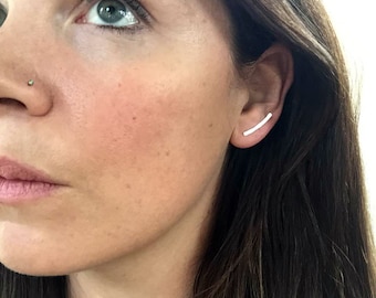 The Mini Minimalist Ear Climbers, Simple Ear Cuff,  Ear Crawlers, Bar Earrings, 14K Gold, Rose Gold Filled, or Sterling Silver