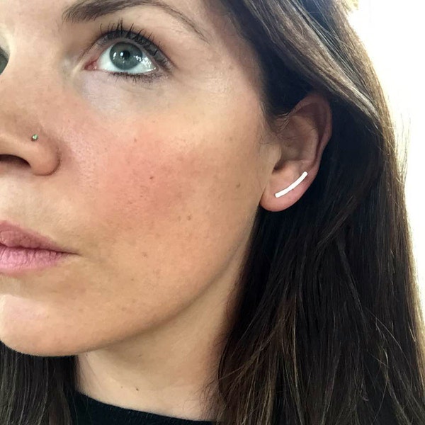 The Mini Minimalist Ear Climbers, Simple Ear Cuff, Ear Crawlers, staafoorbellen, 14 kt goud, roségoud gevuld of sterlingzilver