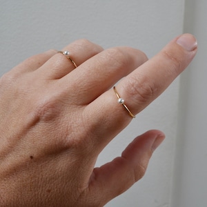 Tiny Pearl Ring, Delicate Gold Pearl Stacking Ring, Dainty Gold Filled Ring, Coastal Jewelry