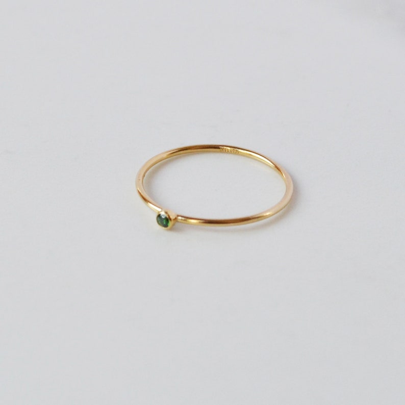 Dainty Emerald Ring Tiny Gold Gemstone Stacking Ring May Birthstone Ring Minimalist Gold Filled Green Stone Ring