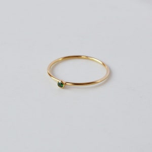 Dainty Emerald Ring, Tiny Gold Gemstone Stacking Ring, May Birthstone Ring, Minimalist Gold Filled Green Stone Ring