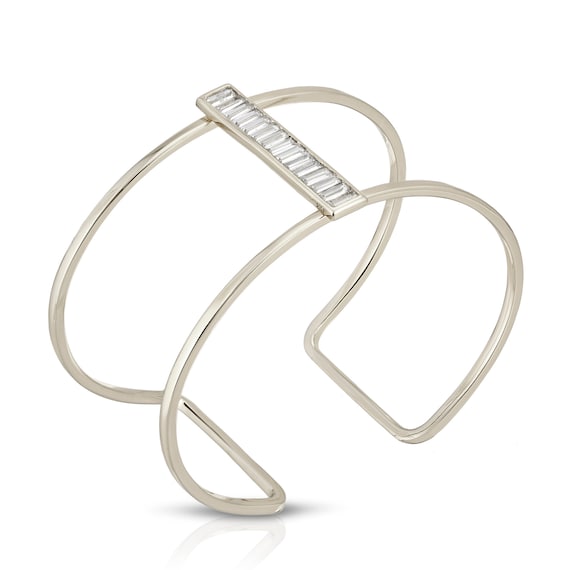 Baguette Bar Double Cuff Bracelet Minimalist Open Cuff Bracelet CZ Bangle Bracelet Adjustable Statement Cuff Etsy Canada