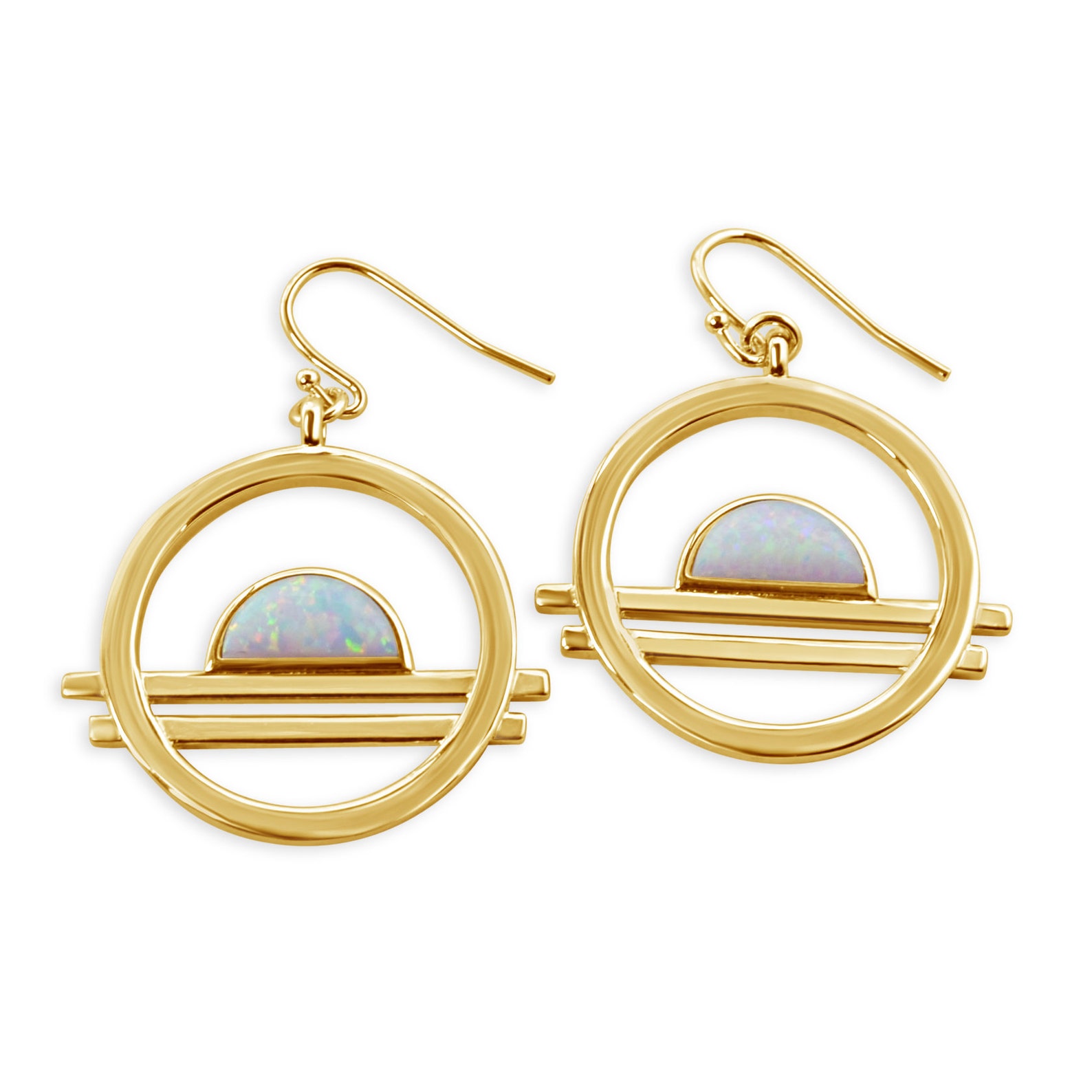 Opal Hoop Earrings Gold Gemstone Hoops Half Moon Stone Etsy