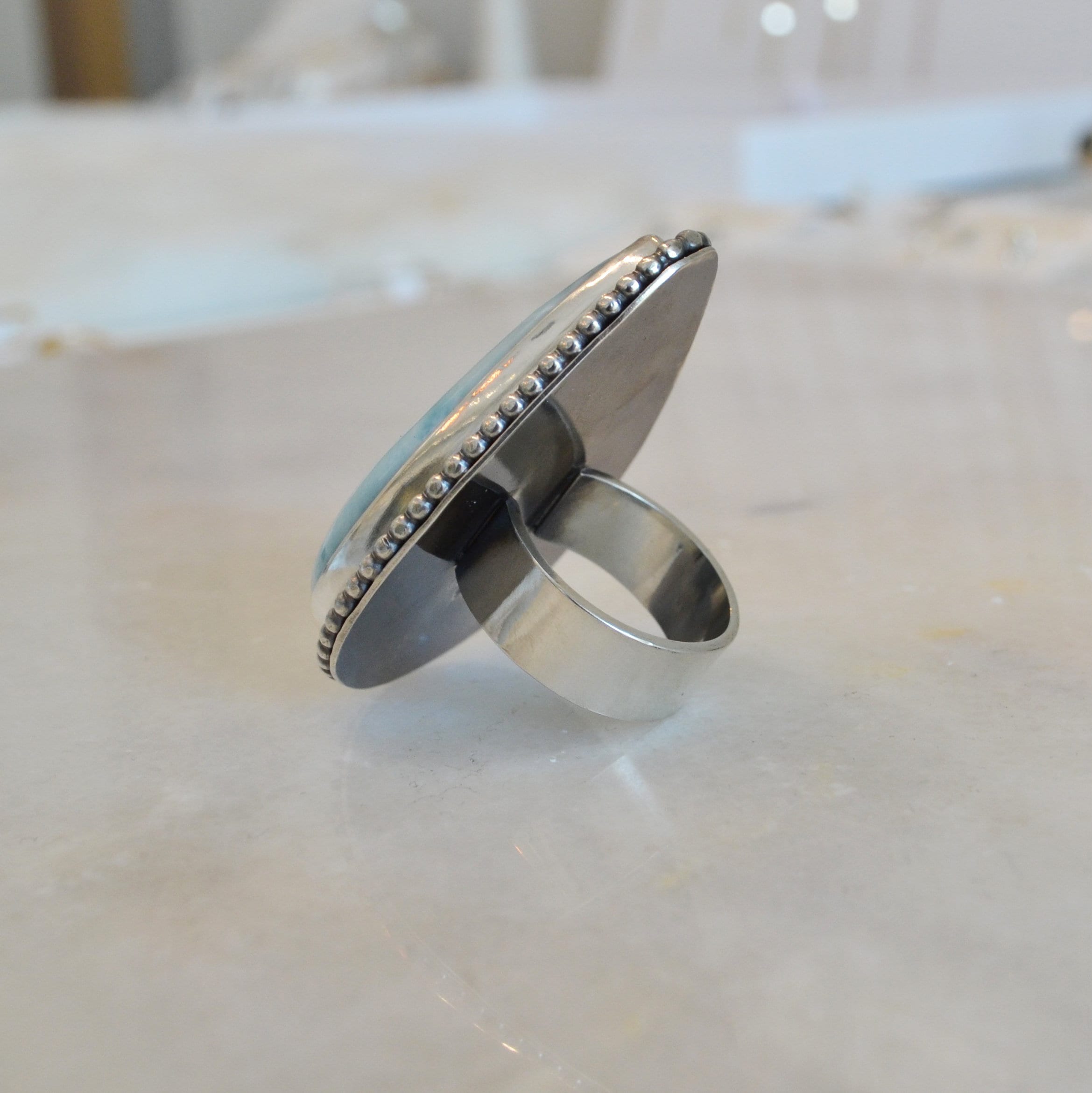 Larimar Statement Ring, Sterling Silver Bezel Set Larimar Larimar Statement Ring, Sterling Silver Bezel Set Larimar