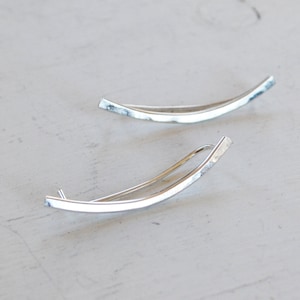 Minimalist 14k Gold Filled Ear Climber Earrings, Simple Curved Bar Ear Cuff image 4