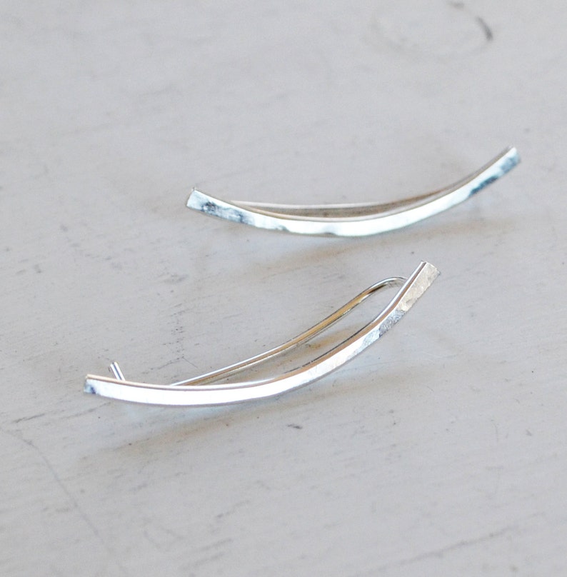 Minimalist 14k Gold Filled Ear Climber Earrings, Simple Curved Bar Ear Cuff image 4