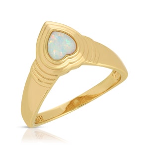Heart of Stone Opal Ring, Opal Heart Ring, Gold Chevron Ring, V Ring, Art Deco Ring, Gemstone Stacking Ring, Boho Gold Ring