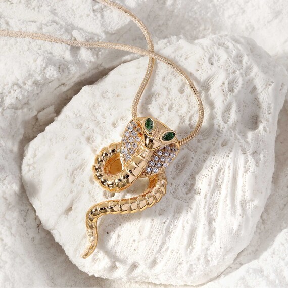Cobra Layering Necklace Gold Snake Necklace Pave Snake Charm Snake Chain Pendant Viper Necklace Serpent Charm Etsy